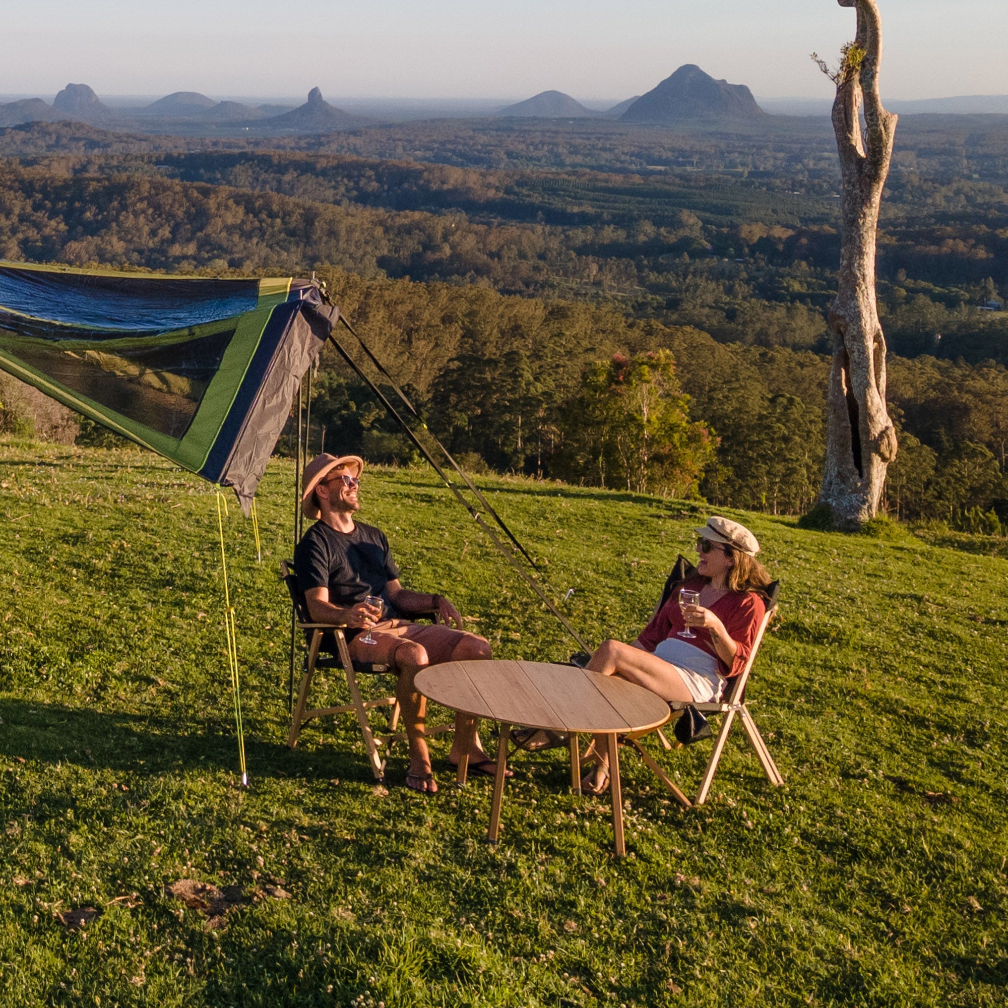 Zempire Kitpac Round V2 Bamboo Camp Table BOTTLE OPENER BUILT-IN